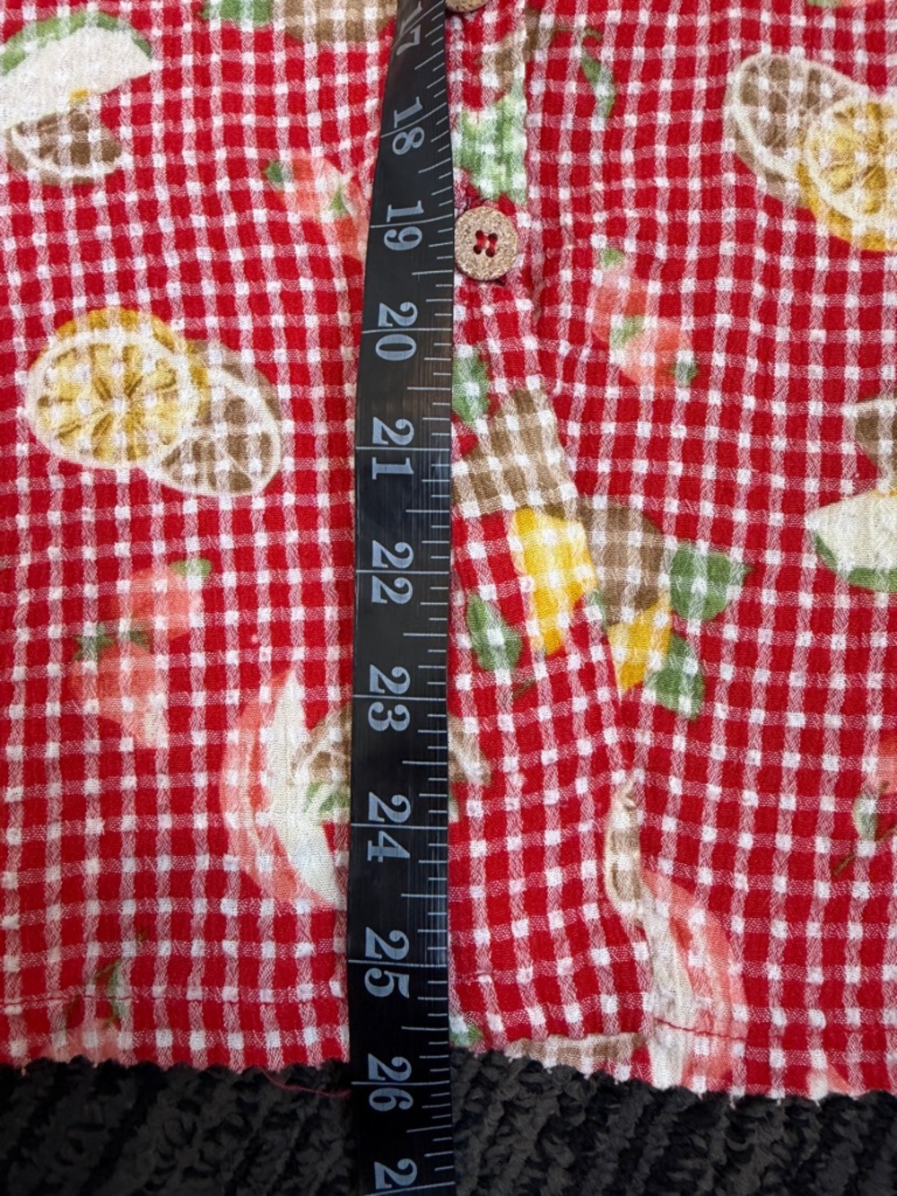 Vintage Red Gingham Fruit Print Button Up Top Size L/XL USA - Picture 7 of 8